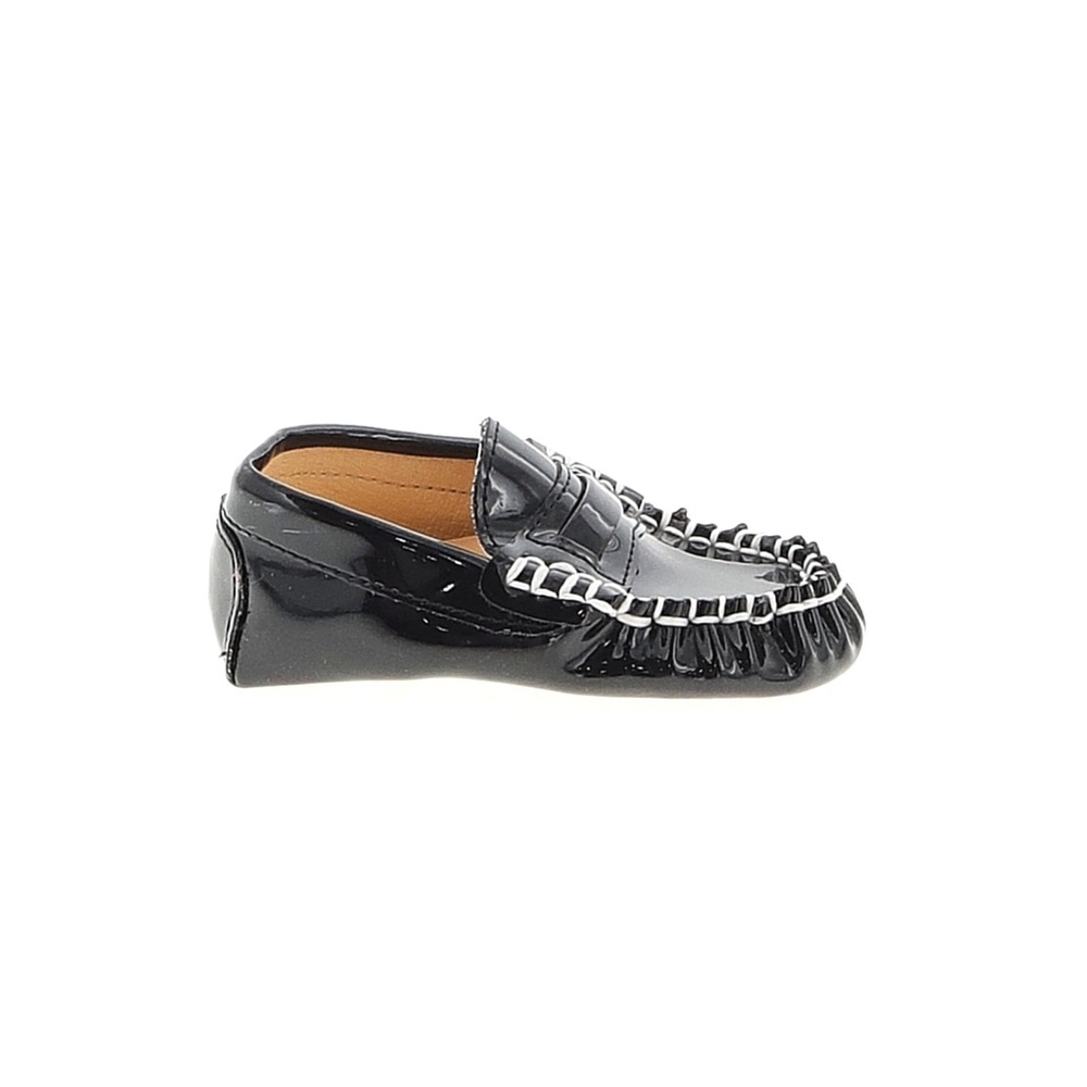 Trumpette Flats Moccasins Patent Leather Black White Stitch Size 3